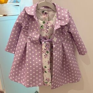 IRIS & IVY Purple Polka Dot Coat with Floral Dress